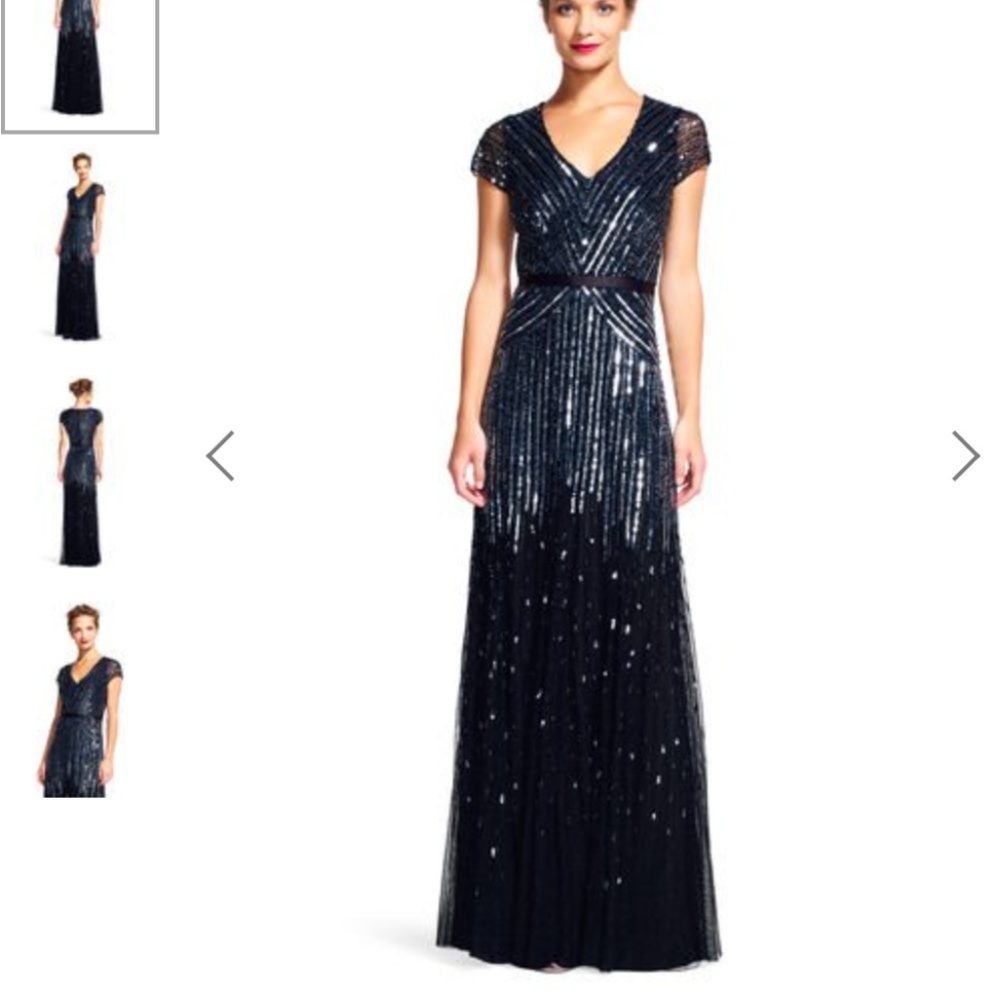 Adrianna Papell Embellished V-Neck Mesh Dress 6